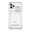 Transparent TPU phone case with cartoon paint design and card holder slot fitted on Apple iPhone