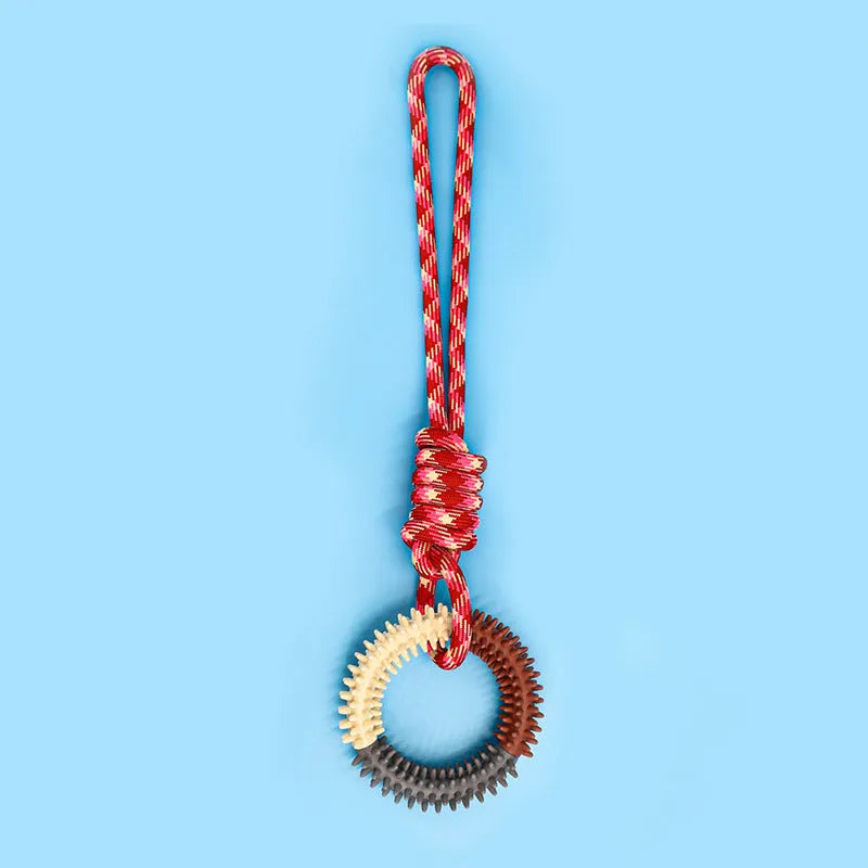 Blue braided rope pet toy with puppy knot design for biting and chewing