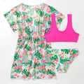 Girls' two-piece floral swimsuit in polyester for swimming, sizes 130-160cm