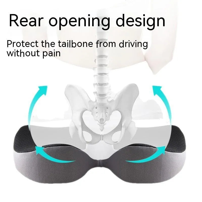 Curved bevel seat cushion for tailbone support in choice of colours on a chair.