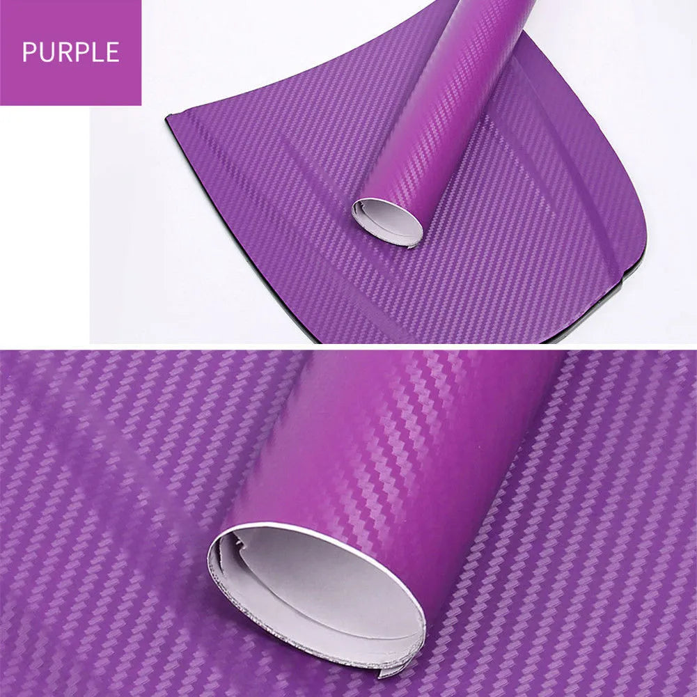 Roll of 3D carbon fiber patterned vinyl sticker for car decoration, showing textured surface