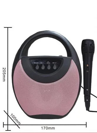 Black, blue, or pink portable Bluetooth speaker with USB port and 6-hour battery.