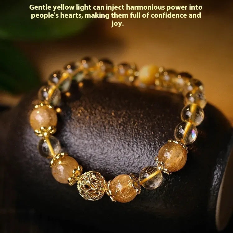 Women's personality citrine lucky bracelet with electroplated artificial crystal and retro geometric design