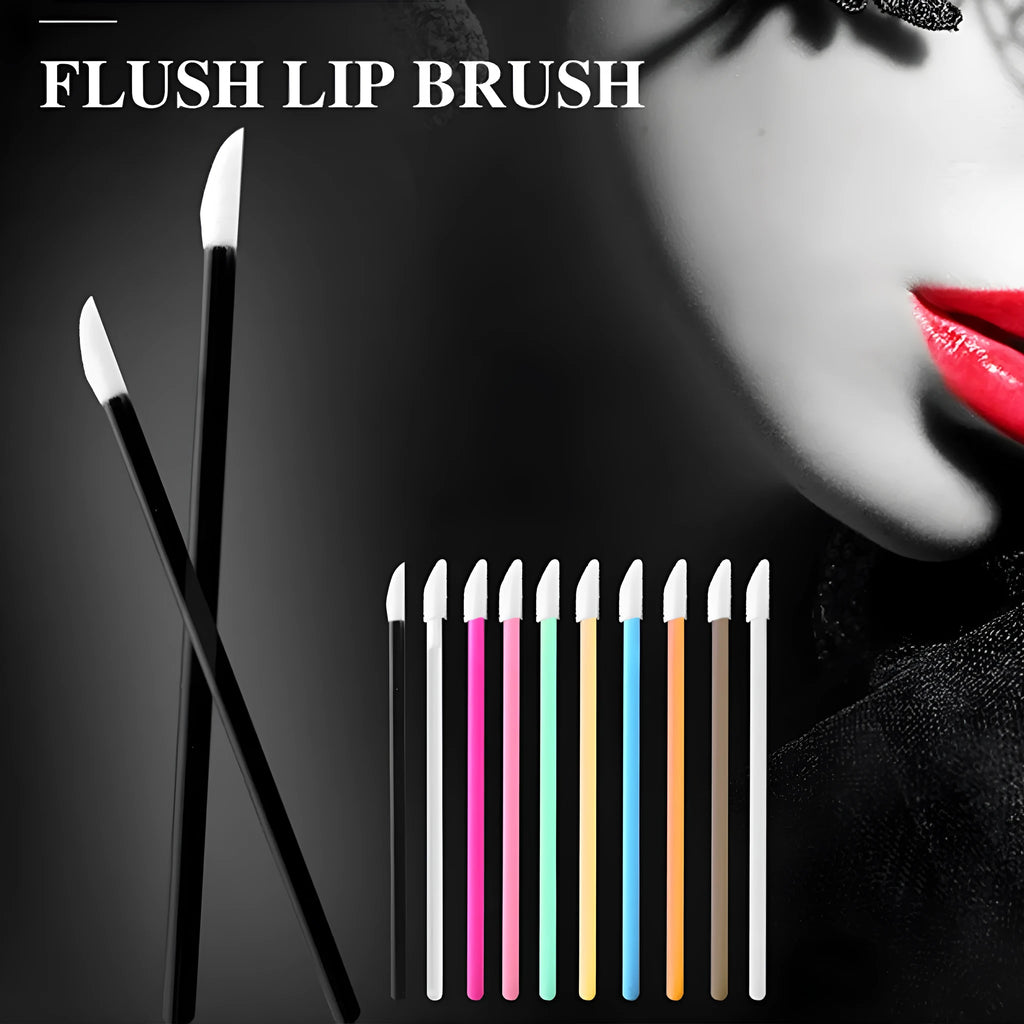 Pack of multi-colour disposable lip brush applicators with black handles and soft flocked tips.