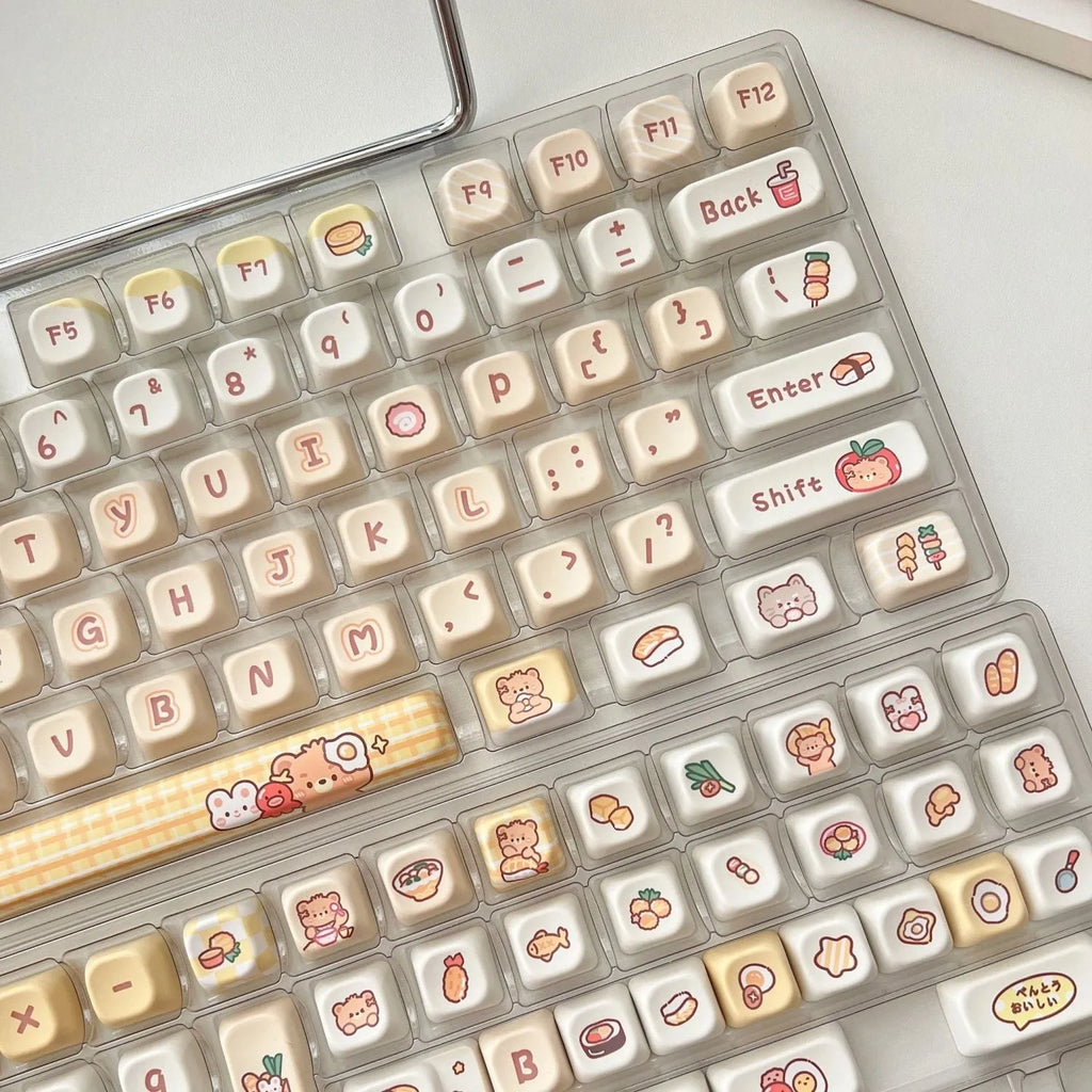 Rabbit Bear Restaurant themed PBT plastic keycap set with 140 EOA profile keys for mechanical keyboards.