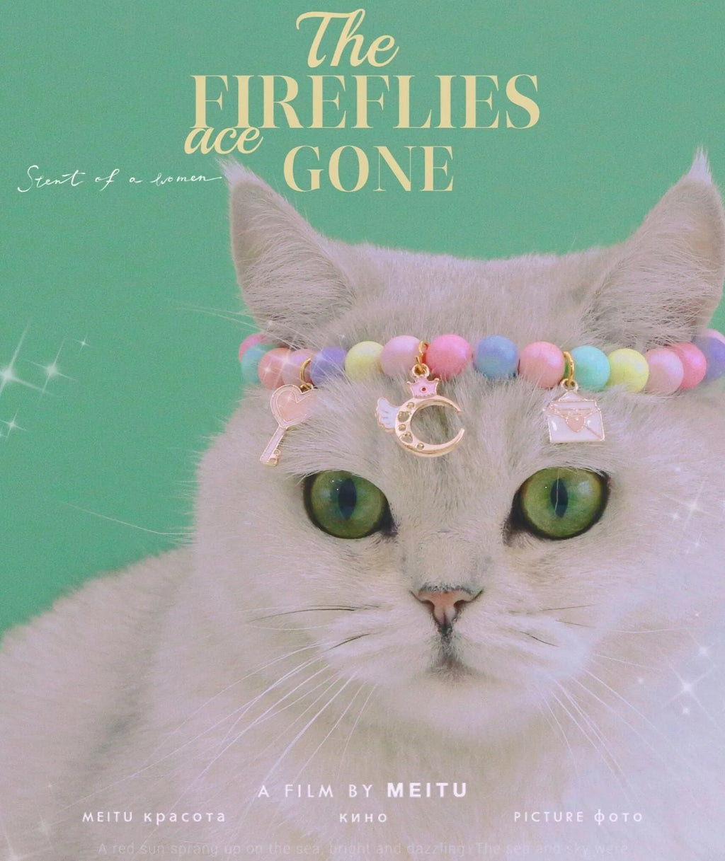 Colourful macaron pearl pet headdress collar and bracelet set for small animals in six colour options.
