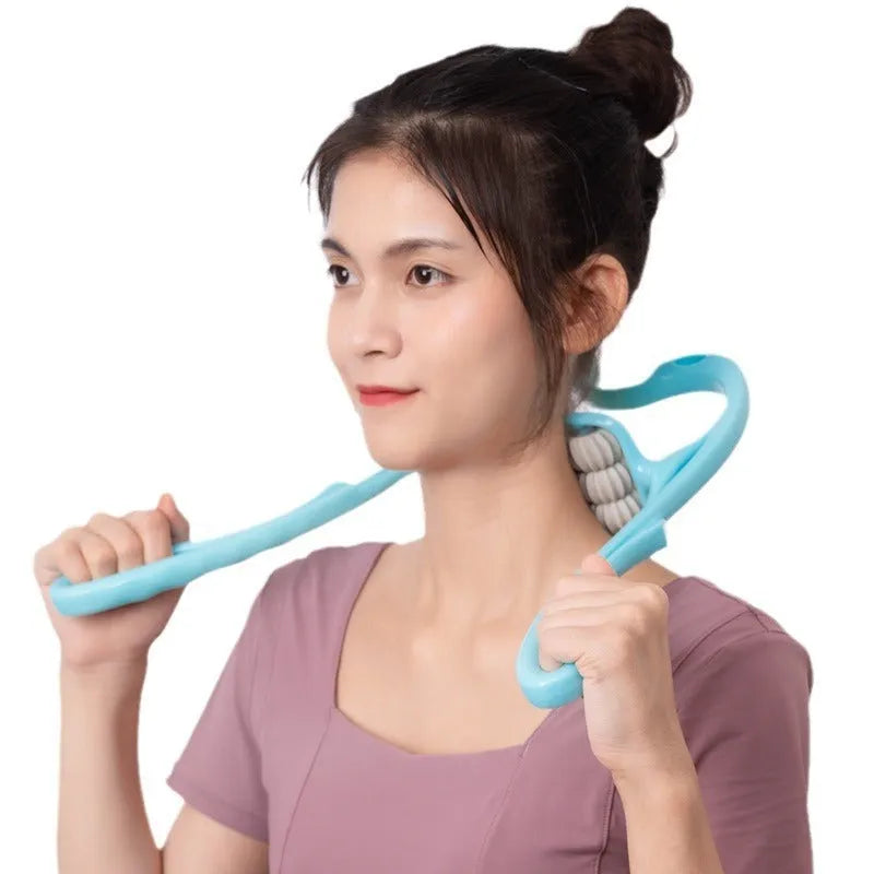 Blue six-wheel portable massager for neck shoulder and waist muscle relief
