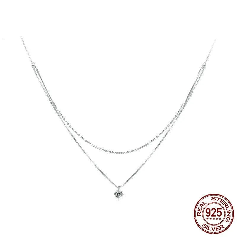 Women's silver double-layer necklace with S925 sterling silver pendant and pearl chain