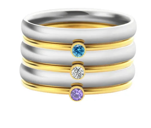 Titanium steel geometric engraved ring with a December birthstone, shown in a superimposed design.