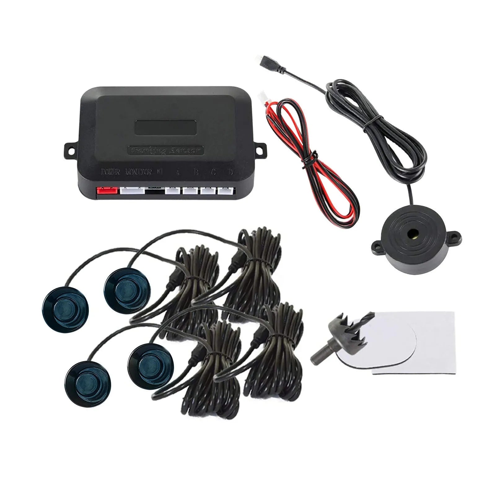 4-probe buzzer reversing radar car parking sensor kit with ultrasonic sensors and installation tools