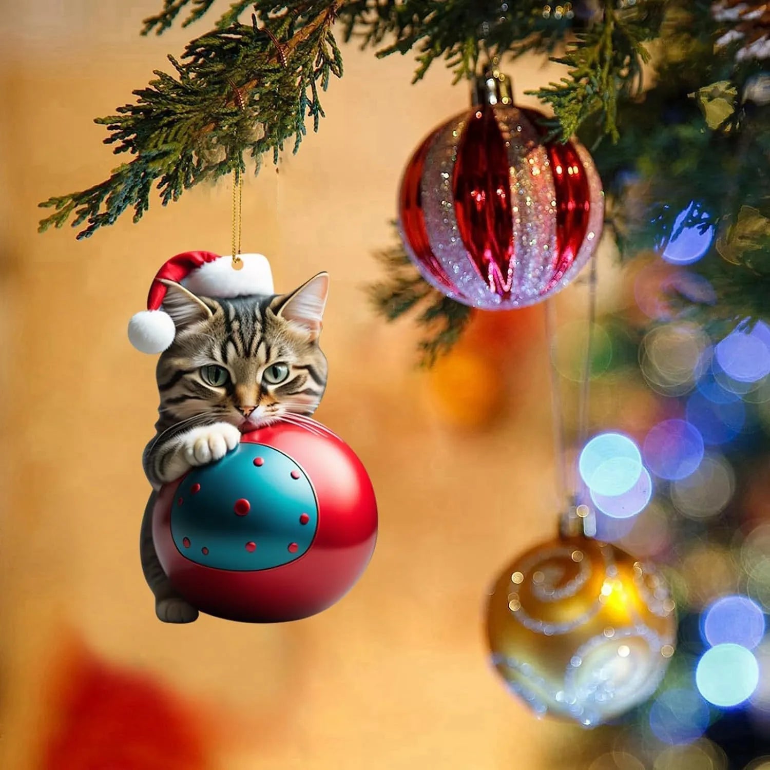 Christmas cartoon kitten car hanging ornament in acrylic with multiple colour style options