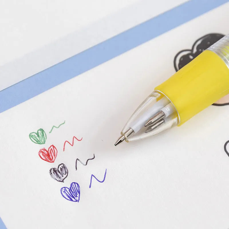 Cute cartoon-themed four-colour press ballpoint pen with 0.7mm tip.