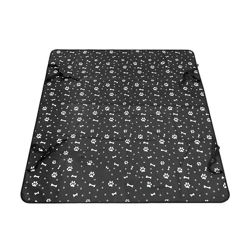 Car pet mat for rear seats with water resistant cloth and dog paw print design in grey colour