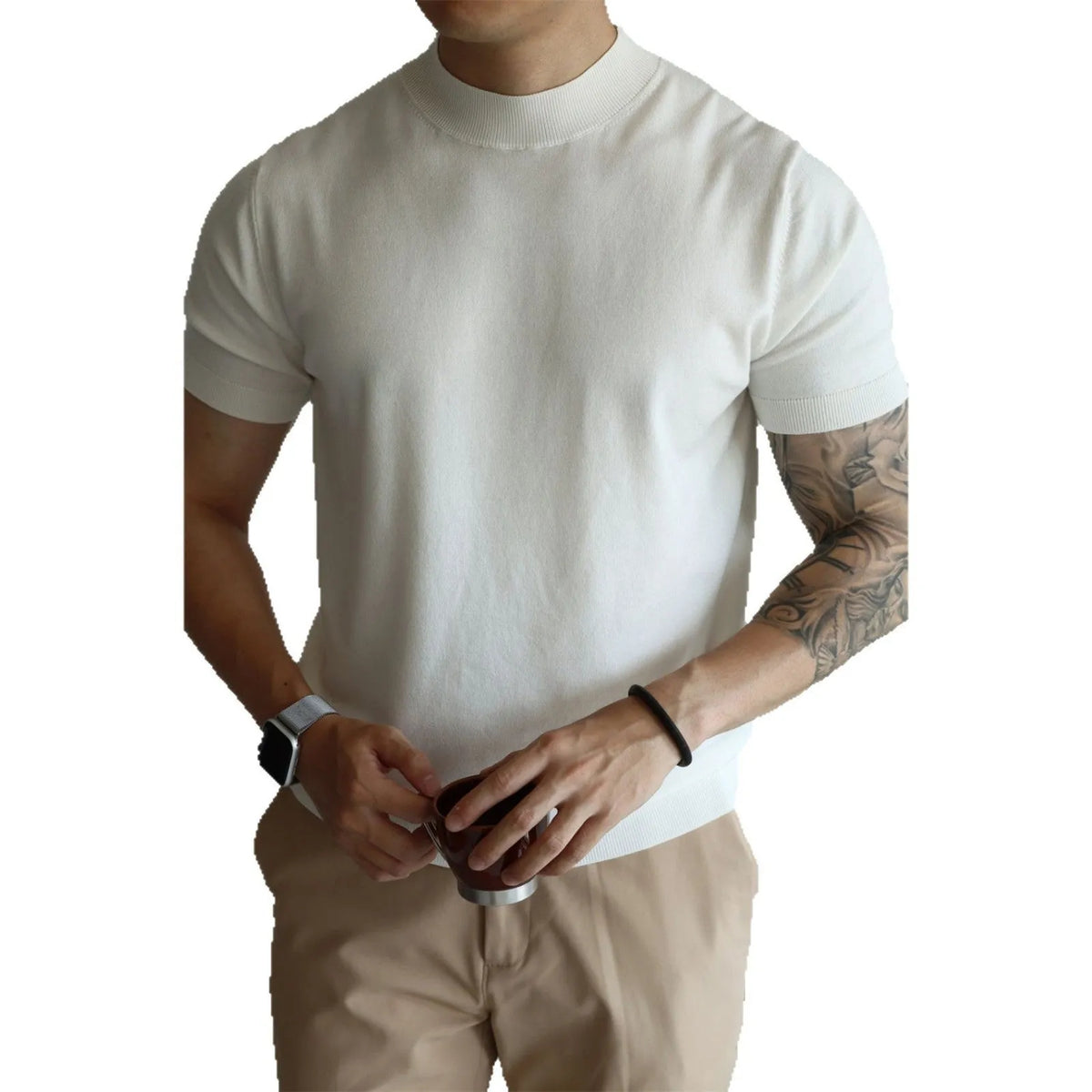 Men's slim-fit solid colour T-shirt in breathable polyester knit for commuting