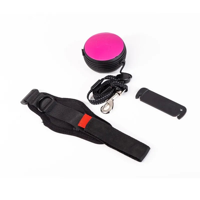 Automatic retractable pet leash extended to 3 metres, shown in vibrant orange colour.