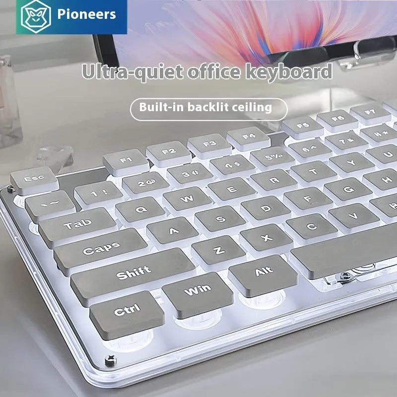 Wired mute mechanical feeling keyboard with LED lighting in compact 44cm ABS design