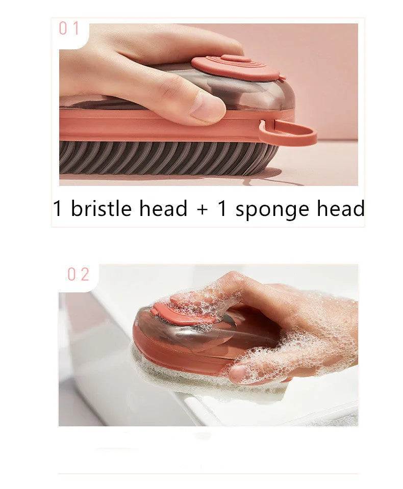 Automatic liquid cleaning brush with ergonomic ABS plastic handle and soft brush head for shoes laundry household cleaning