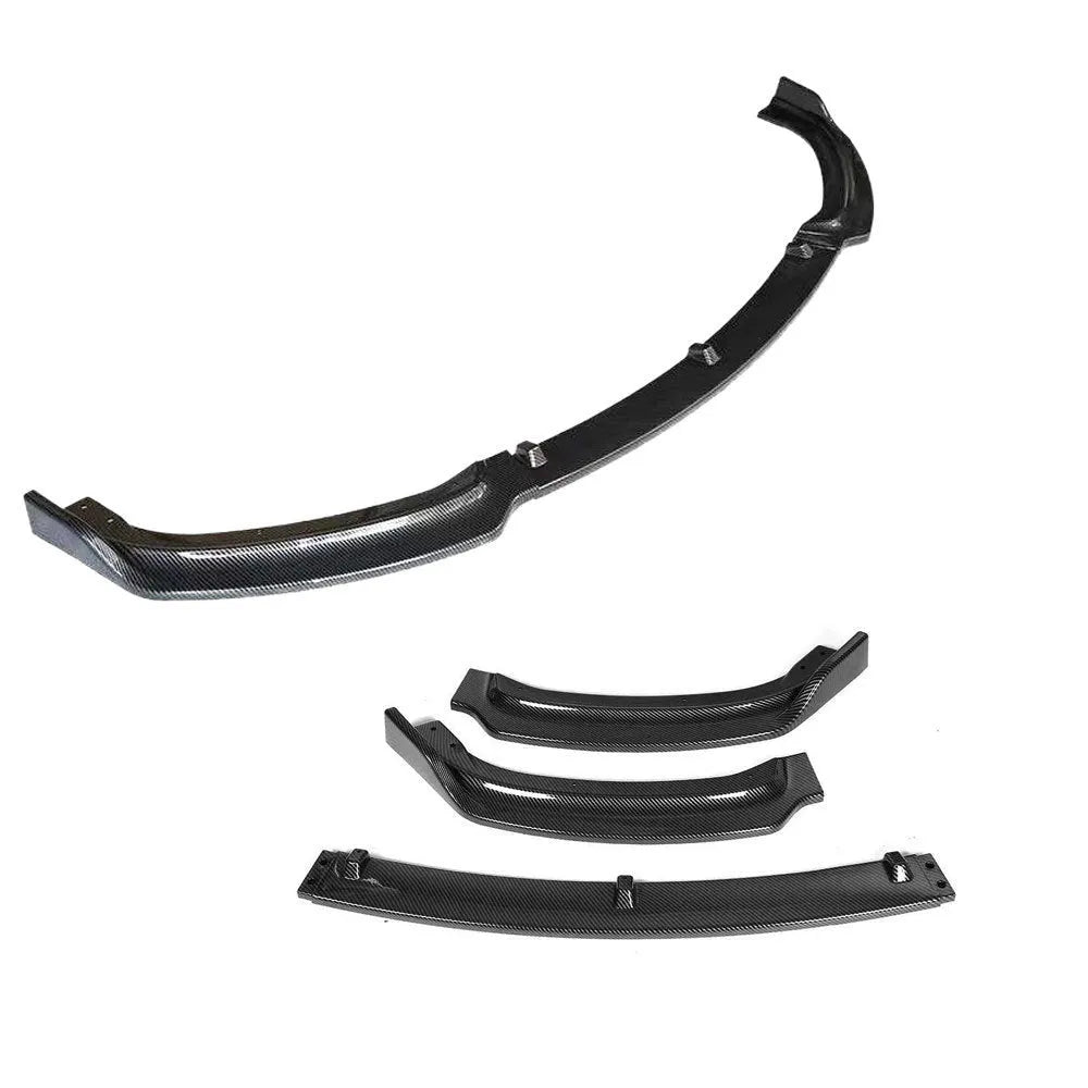 Bright black PP front bumper lip spoiler for BMW 3 Series F30 F35 models on a car.