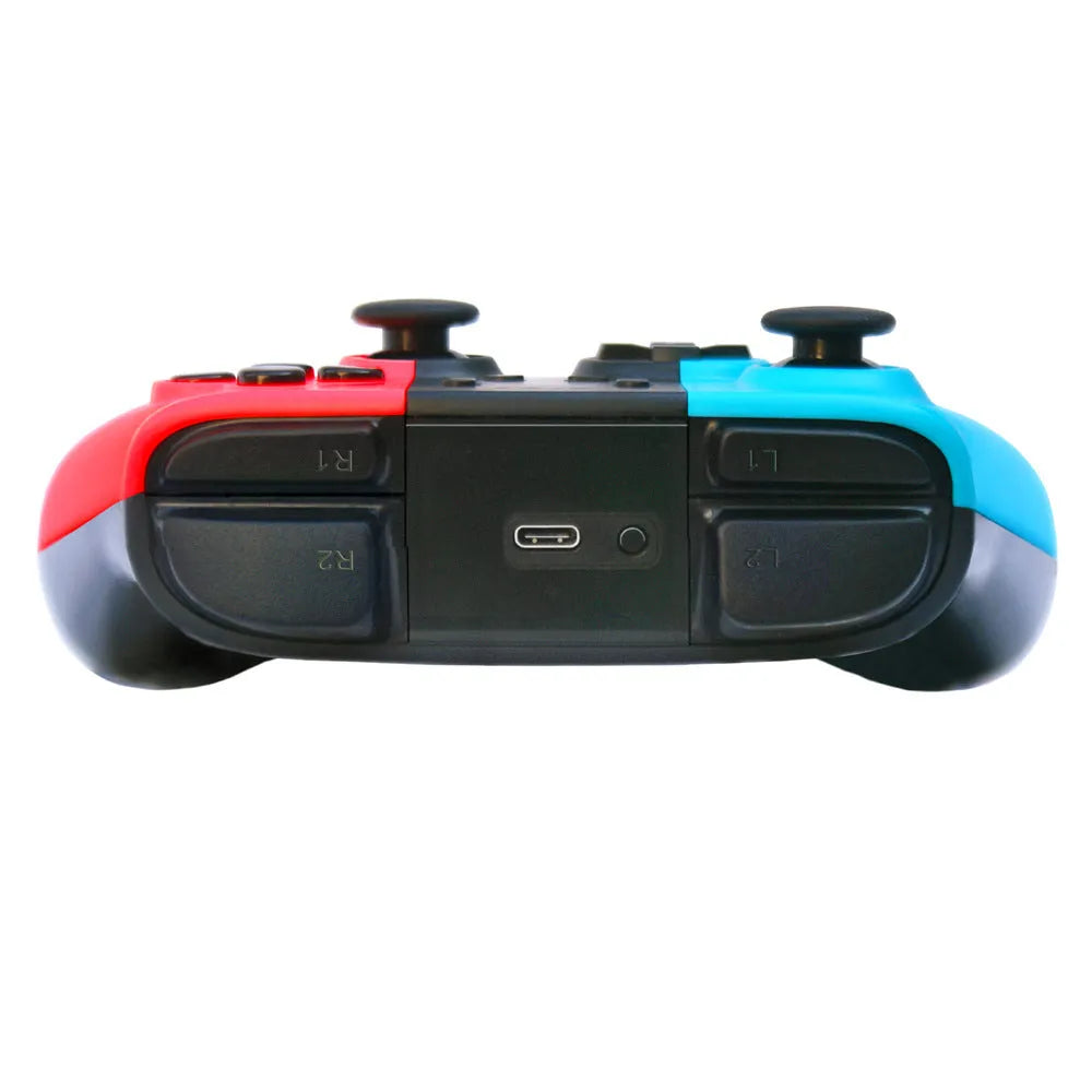 SWH wireless game controller for Nintendo Switch in hand, showing button layout and analog sticks.