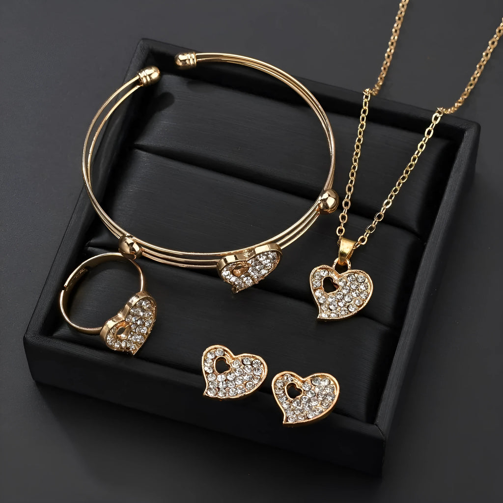 Women's gold colour alloy jewellery set with earrings, pendant and adjustable chain