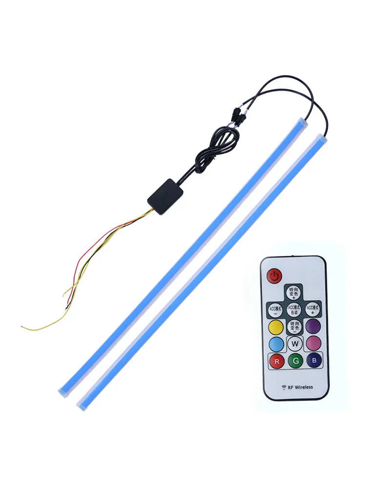RGB colour LED daytime running lights with remote control in three length options for vehicles