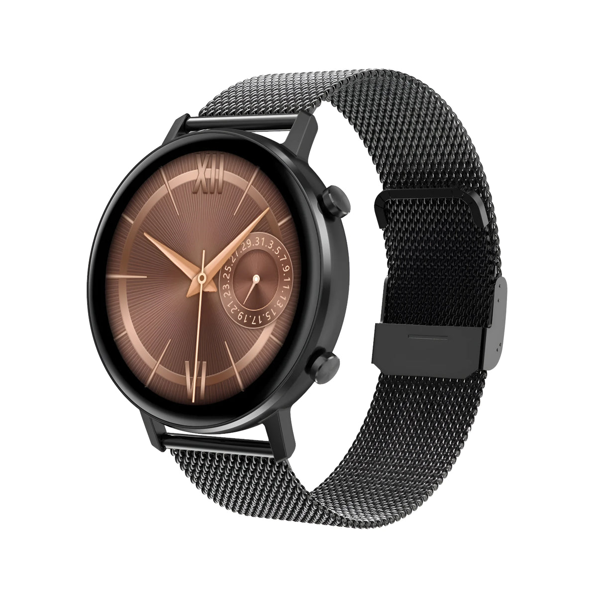 DT96 smart bracelet with rectangular touchscreen display and stainless steel wrist strap