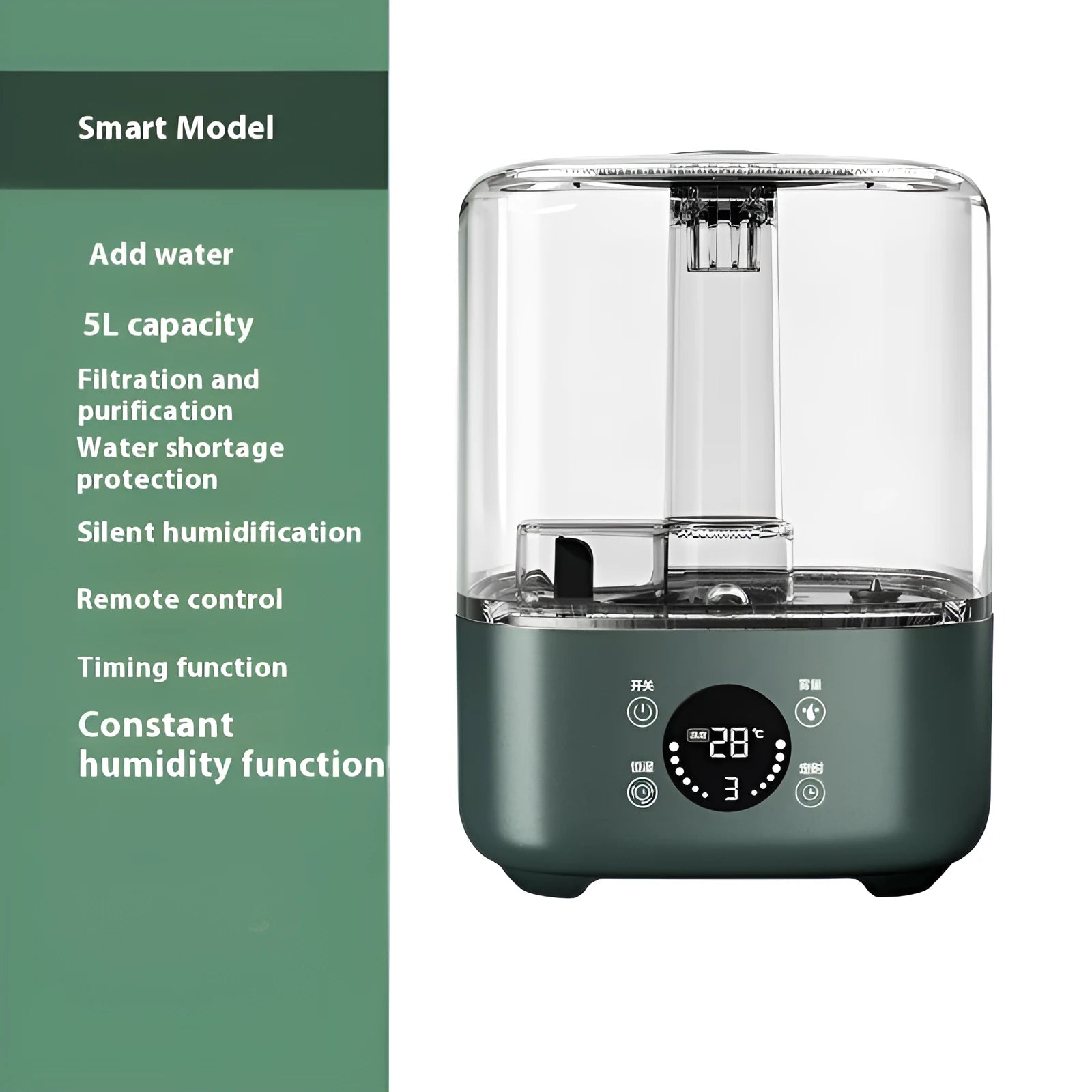 Green KC-112 intelligent humidifier with touch screen and remote control for home use