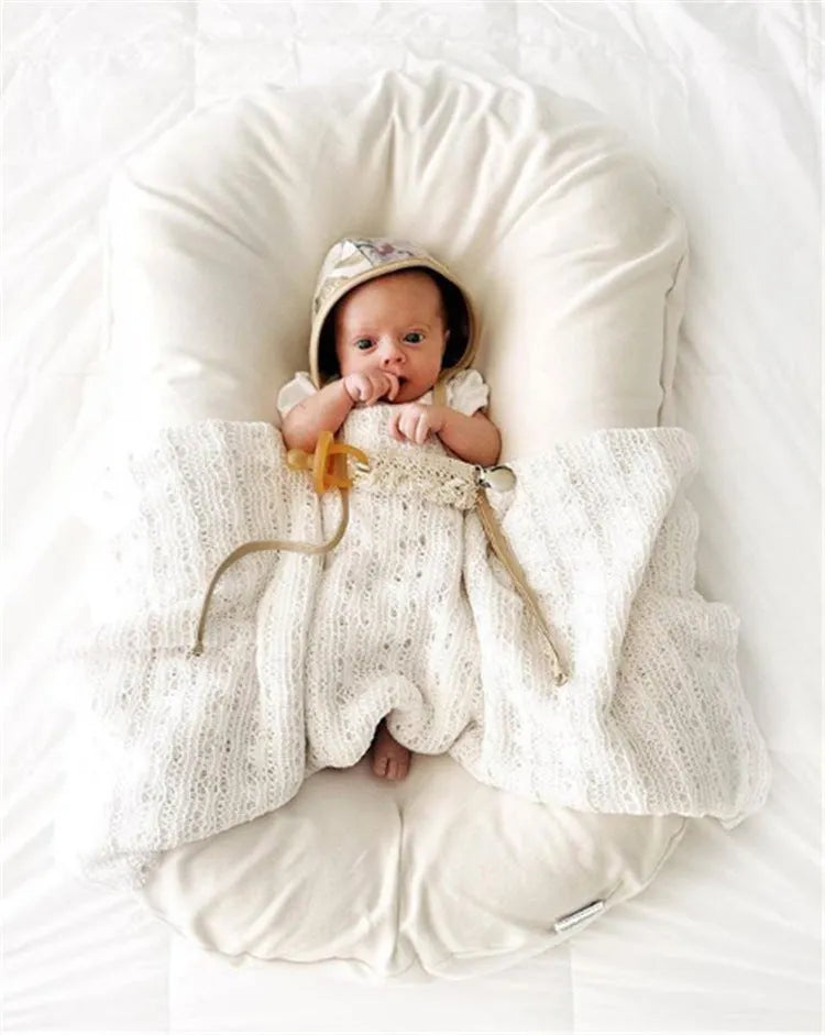 Portable cotton baby nest crib 75x45cm with beige, blue, green or purple colour options