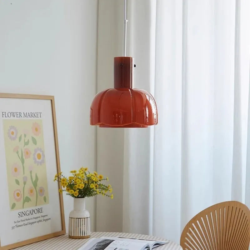 Medieval glass bud chandelier pendant light in beige, caramel, emerald green, light pink, milky white and orange colours for dining room