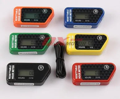 Black waterproof LCD electronic timer for ATV motorcycle motorboat and generator maintenance.