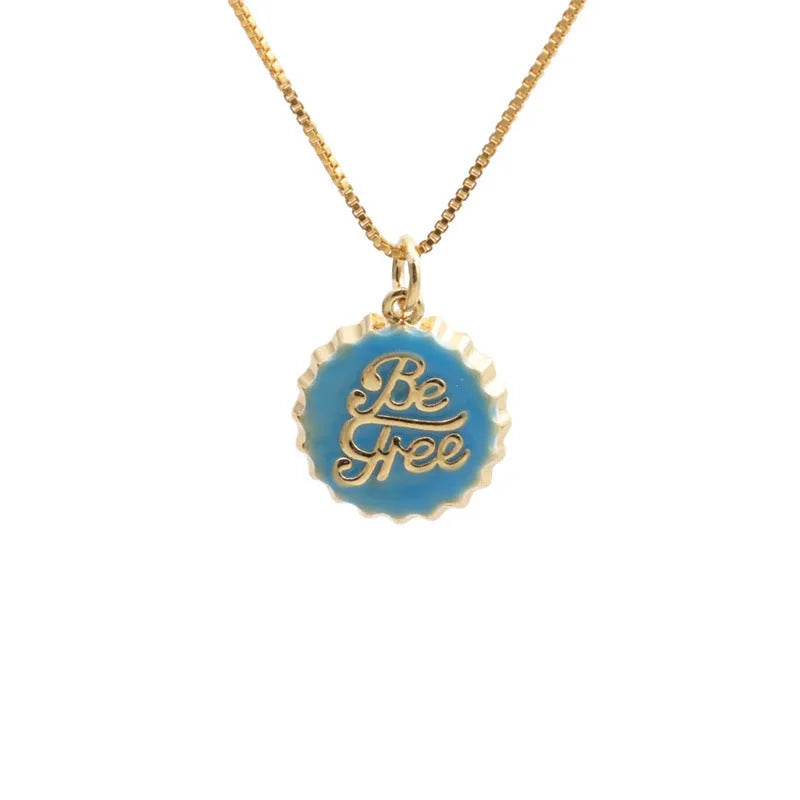 Copper bottle cap pendant necklace on a 40cm box chain with 18K gold electroplated finish