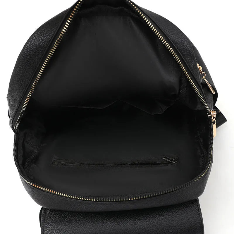 Casual women's backpack in soft PU leather with a three-dimensional pocket, shown in taro purple colour.