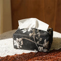 New Chinese style brocade fabric tissue box with white plum blossom embroidery.