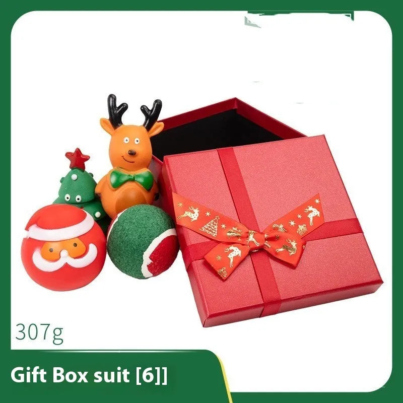 Christmas dog toys vinyl gift sets with bite ropes, tennis balls, Santa heads and festive shapes