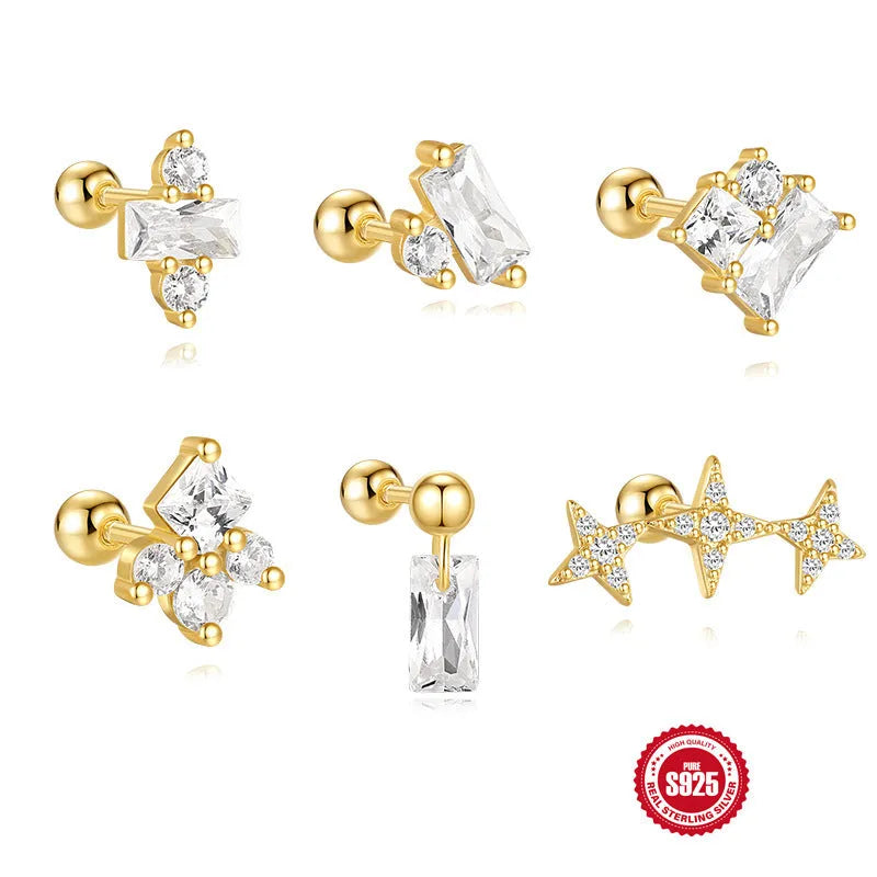 S925 sterling silver flower-shaped stud earrings with gravel texture in a gold electroplated finish.