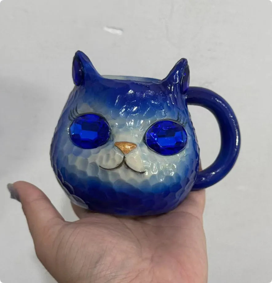 Crystal Earth Cat Cup resin craft ornament in purple green blue pink plastic for gift giving