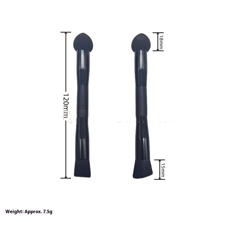 Black foam sponge tip concealer brush with a wooden handle for under-eye makeup application.