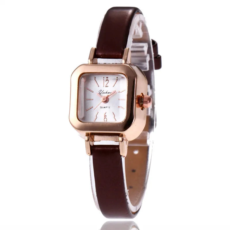 Women's alloy watch with 10mm thickness in black, white, pink, or brown colour options