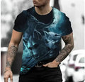Retro 3D animal print design on a men's light grey short-sleeved t-shirt.