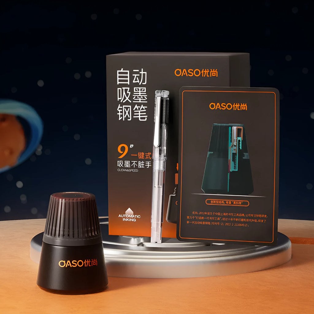 Automatic suction pen student writing set with plastic shell, two pen head sizes, and ink colour options