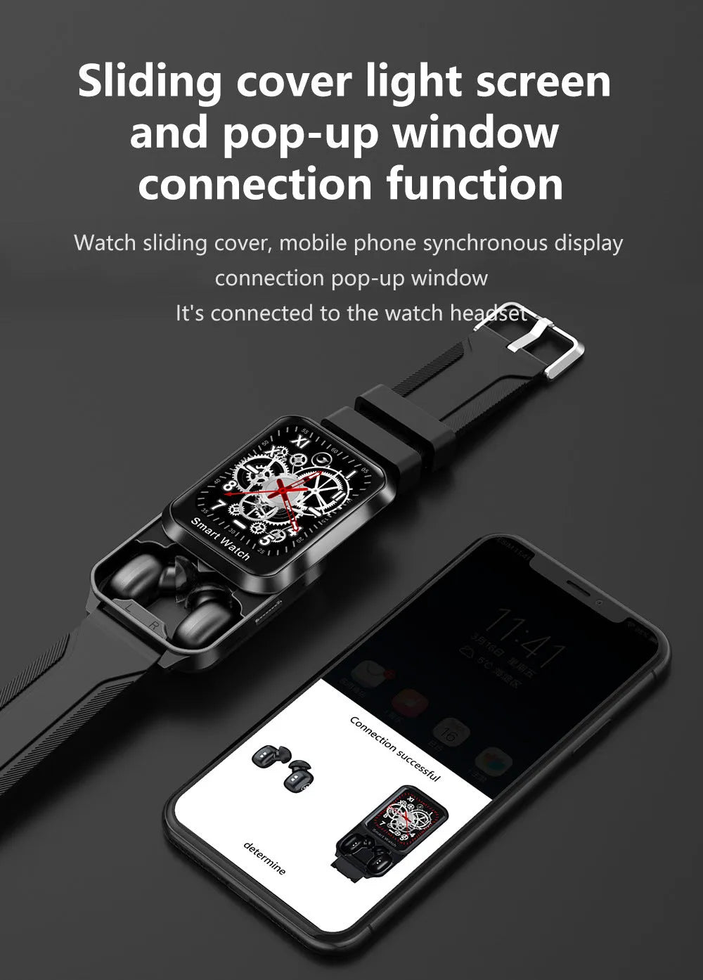 Smart bracelet with split screen display showing Bluetooth calling interface on black silicone wristband