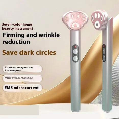 Gradient pink eye massager with micro-current vibration and colour light therapy functions
