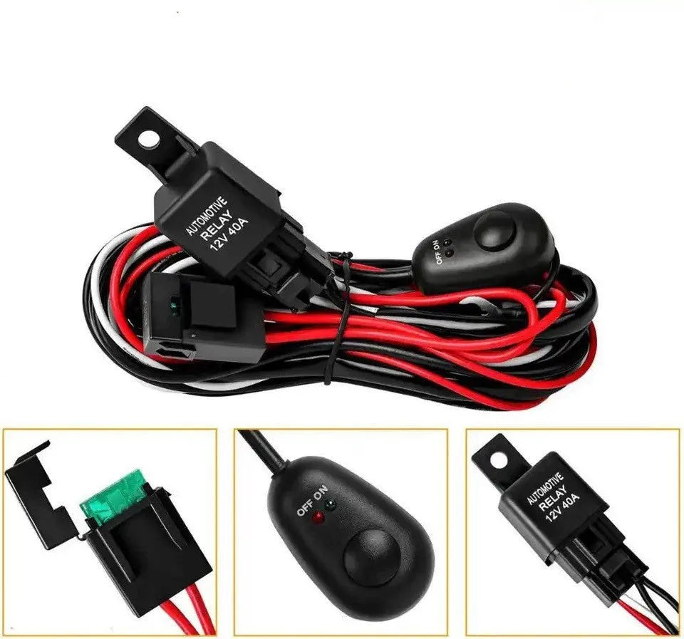 Automotive LED work light wiring harness with 2-metre silicone cable and connection parts