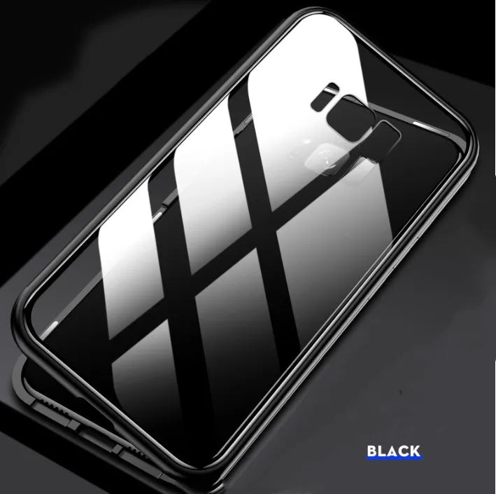 Magnetic privacy phone case for Samsung Galaxy with double-sided glass construction in black colour