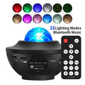 Black parallel starry sky projection lamp with water ripple laser effects and Bluetooth speaker