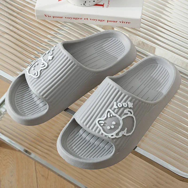 Cat motif thick platform flip-flop slippers in multiple colours with EVA sole
