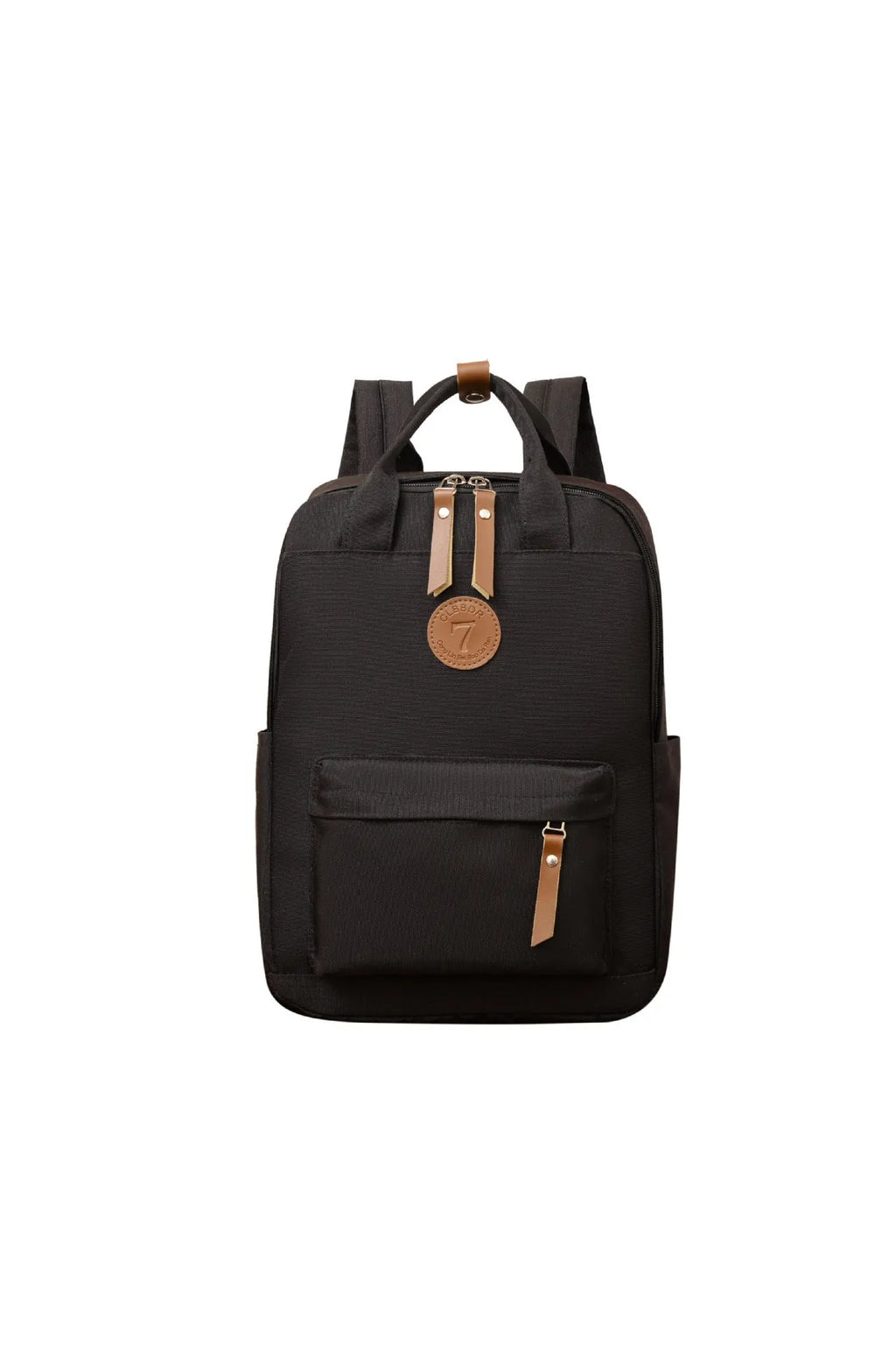 Black Oxford cloth backpack with curved shoulder straps and urban simplicity design