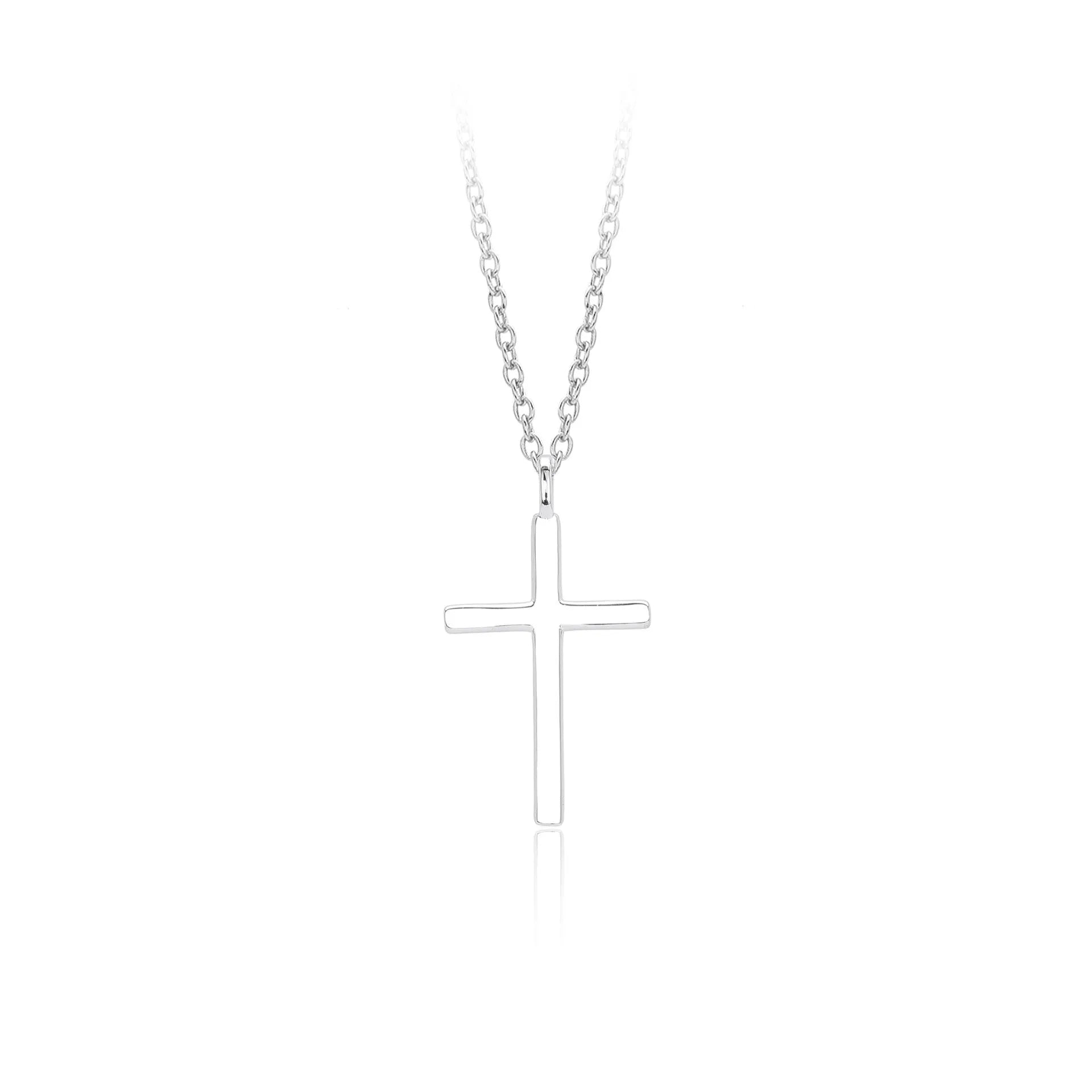 S925 sterling silver cross pendant necklace on adjustable O-shaped chain with three plating options