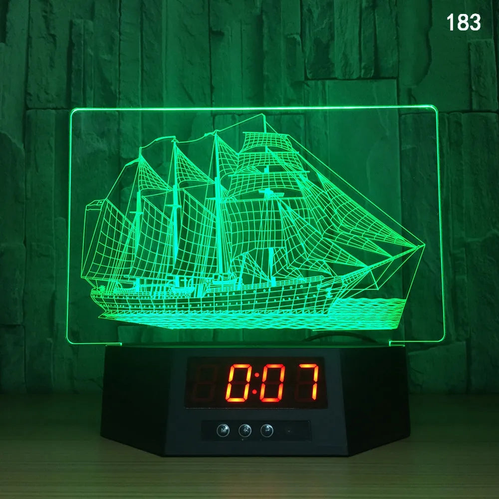 Glowing blue dolphin 3D LED table lamp with remote control on a wooden surface.