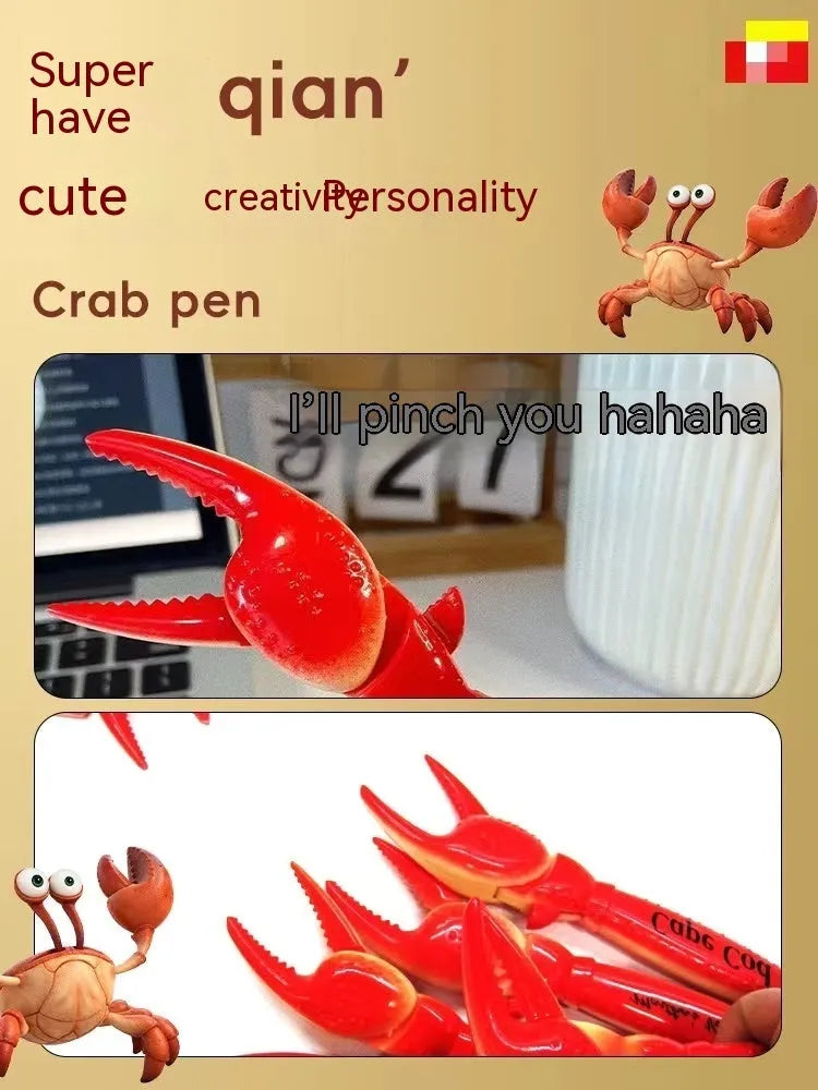 Crab claw novelty ballpoint pen with a pressable metal can clip on a white background.